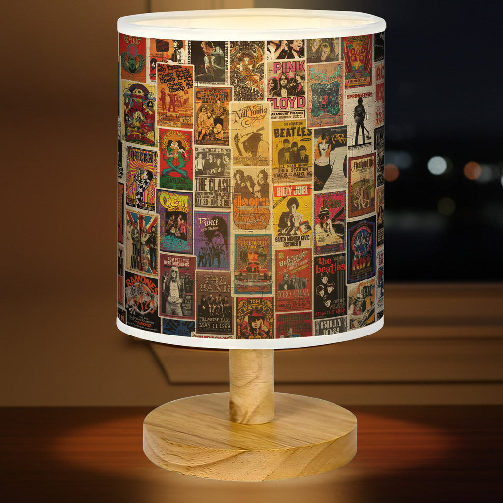 Vintage Rock Fabric Lamp with Wood Base, Unique Decor for Music Lovers GradoCreations