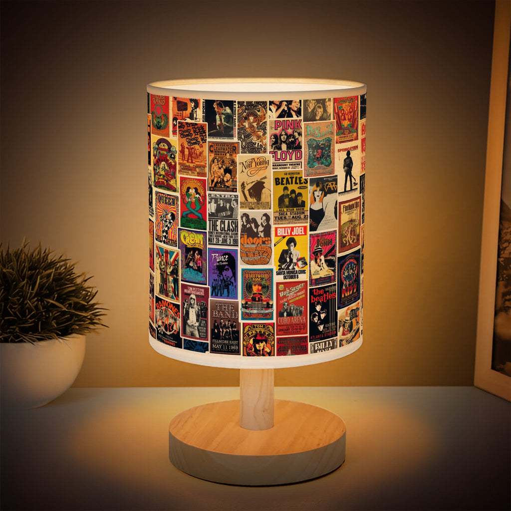 Vintage Rock Fabric Lamp with Wood Base, Unique Decor for Music Lovers GradoCreations