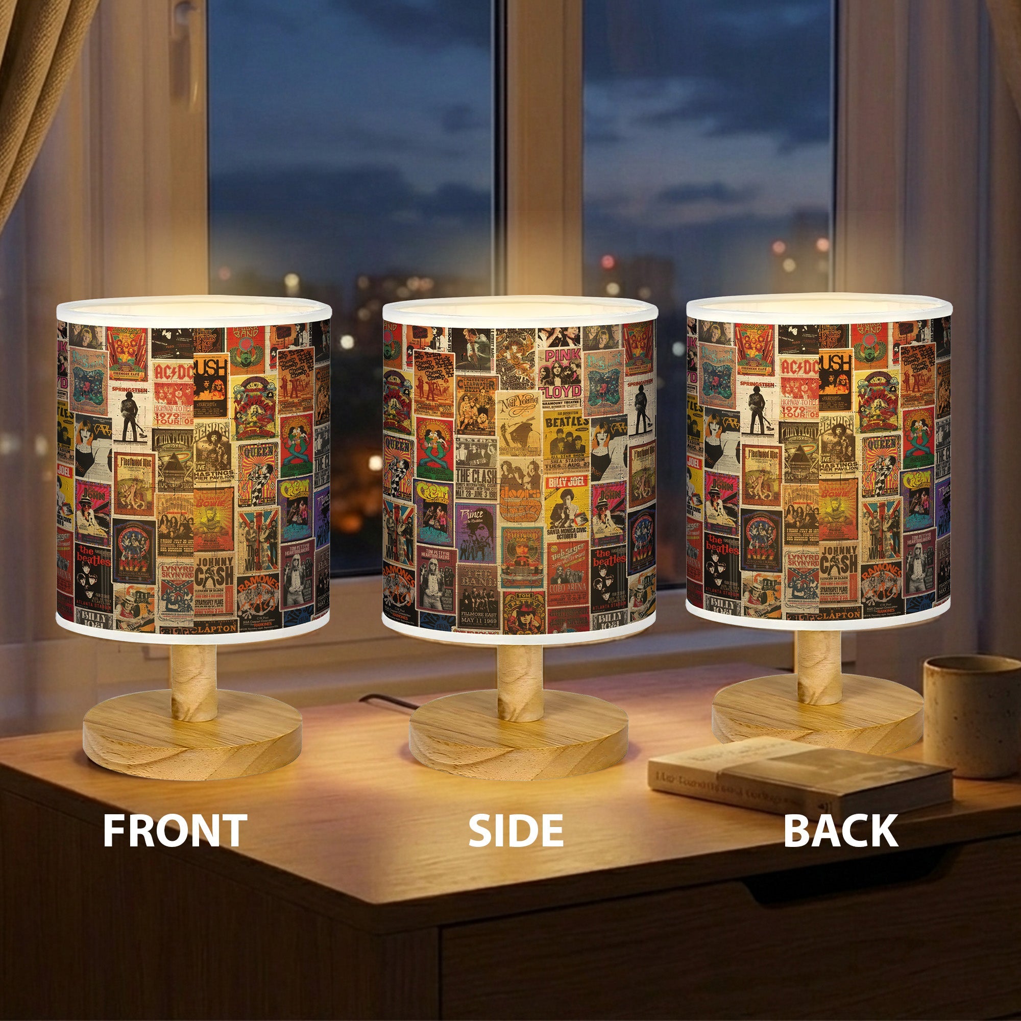 Vintage Rock Fabric Lamp with Wood Base, Unique Decor for Music Lovers GradoCreations