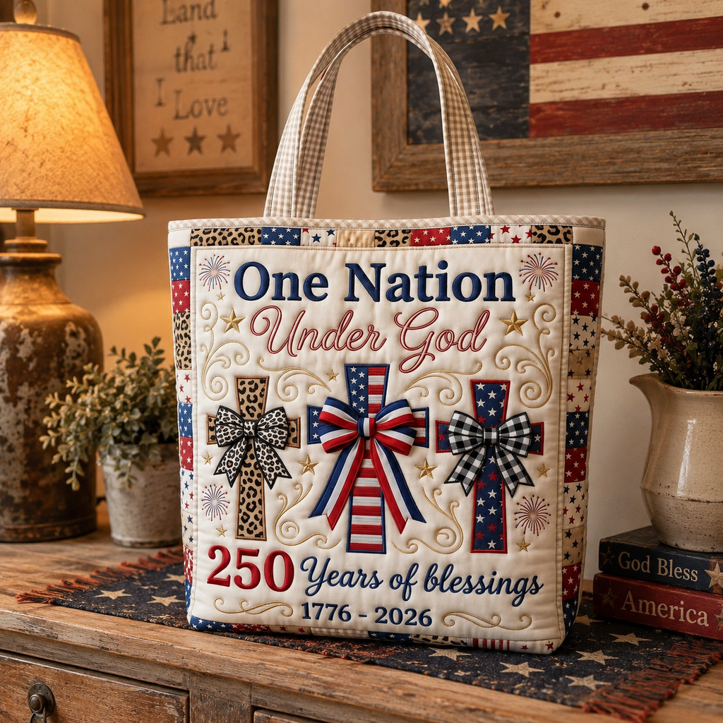 Personalized Patriotic Quilted Tote Bag for Her - 250 Years of Blessings