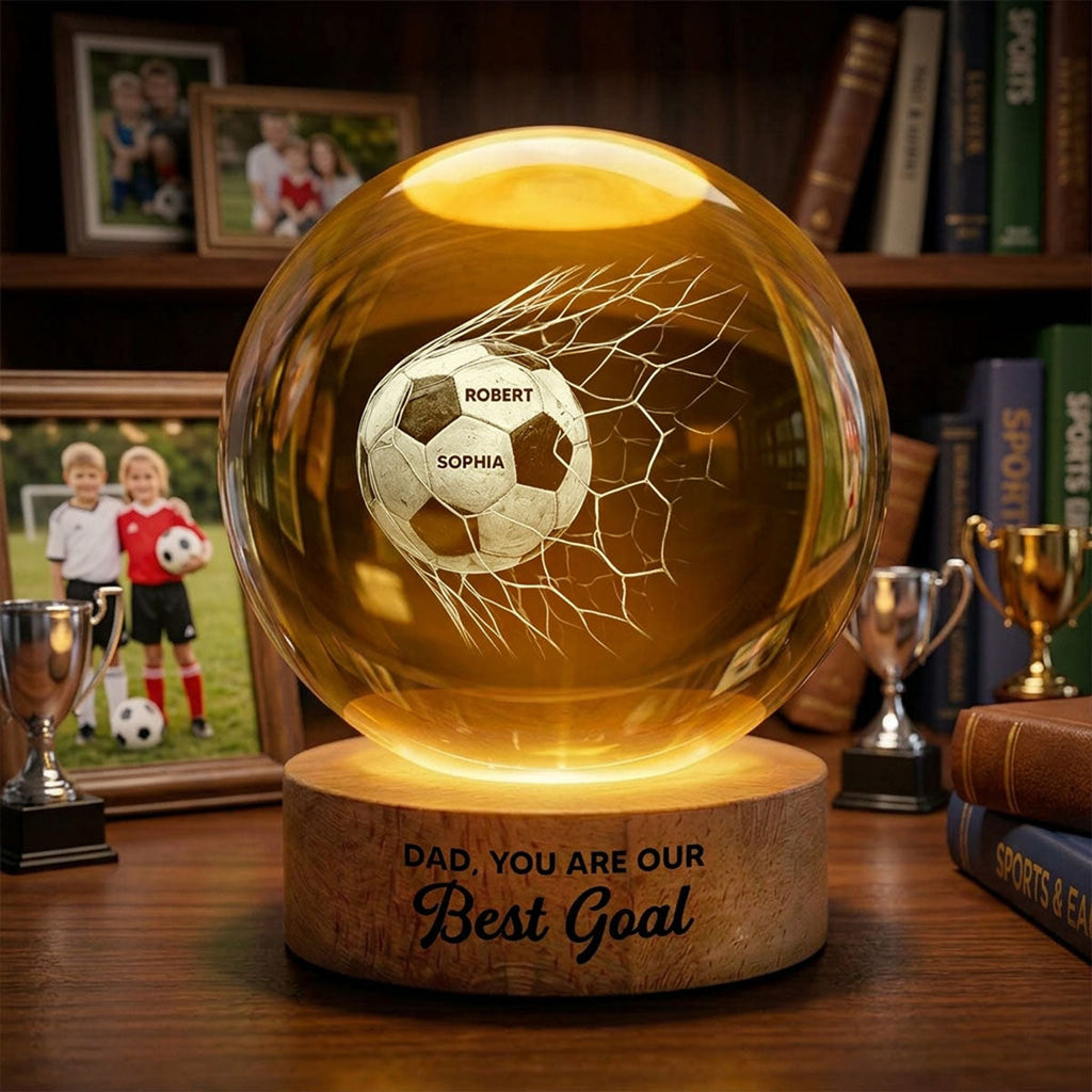 Personalized Soccer Dad Crystal Globe Lamp Gift - Father's Day
