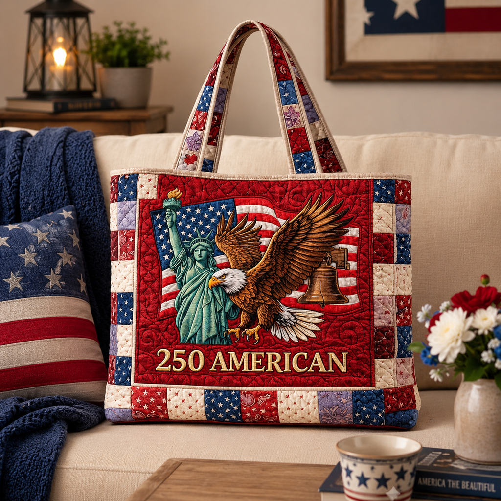 Personalized Patriotic Eagle Quilted Tote Bag Gift for Patriots