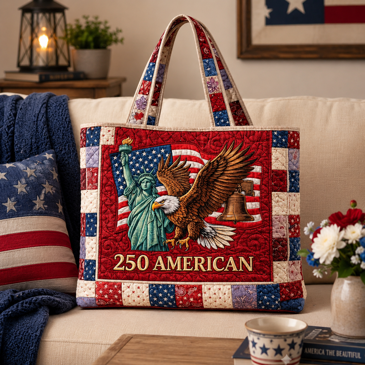 Personalized Patriotic Eagle Quilted Tote Bag Gift for Patriots