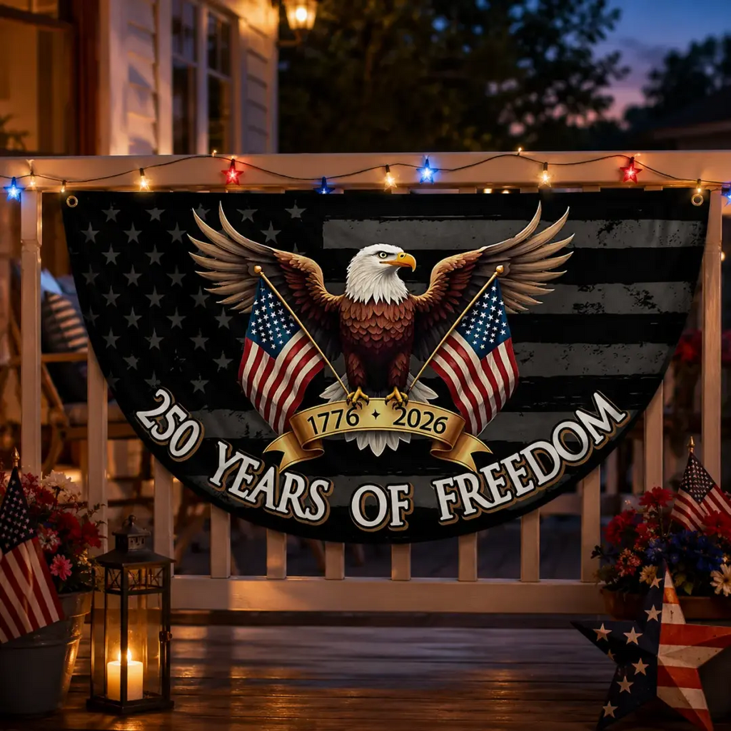 Personalized Non-Pleated Fan Flag Custom Family Name Gift for 4th of July HN590 - Non-Pleated Fan Flag GradoCreations