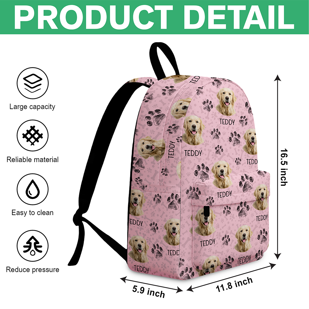 Personalized Photo Pet Paw Backpack Custom Gift for Dog Lover HN590 - Printed Backpack GradoCreations