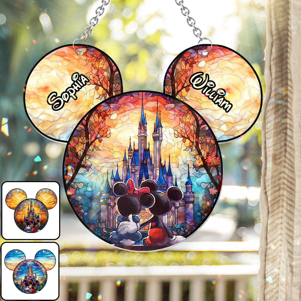 Personalized Disney Castle Suncatcher Ornament Gift for Couples Window Hanging Suncatcher Ornament GradoCreations