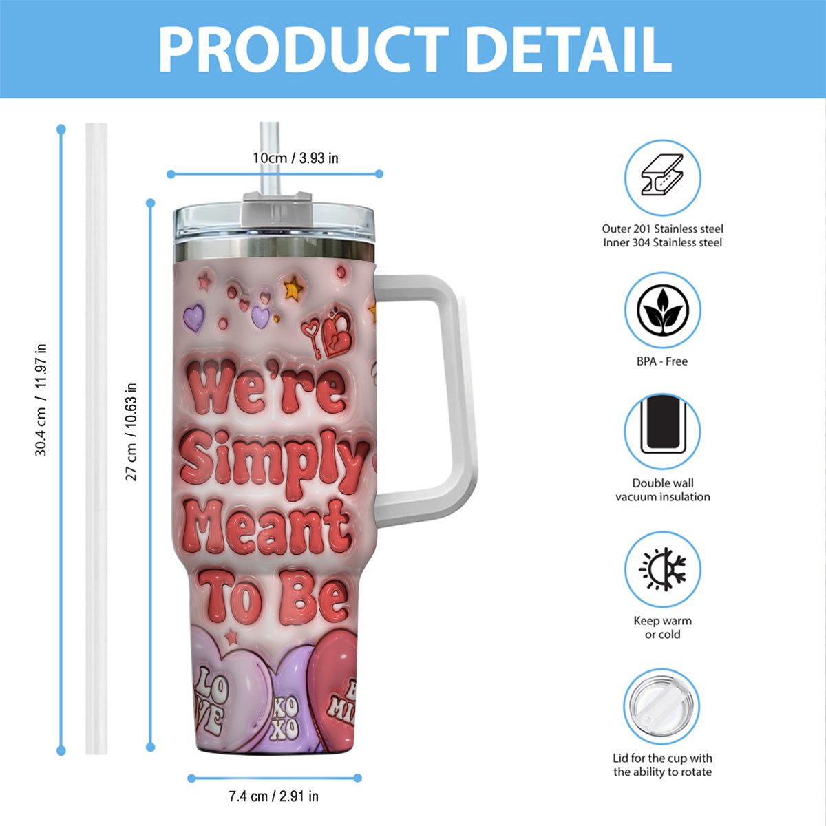 Personalized Tumbler With Handle for Couples | Unique Gift Idea Tumbler With Handle GradoCreations