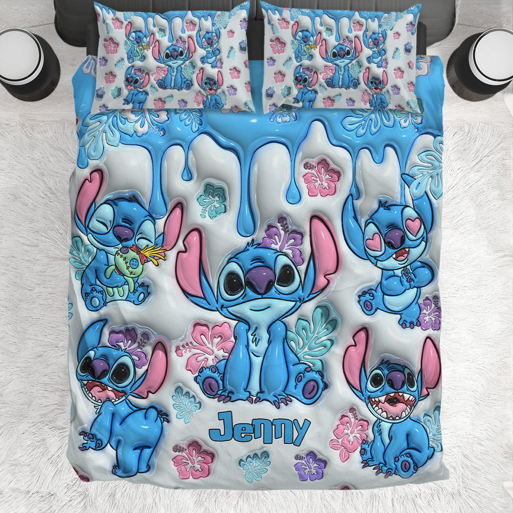 Personalized Ohana Bedding Set with Cute Stitch Design | Custom Name Gift Bedding Set GradoCreations