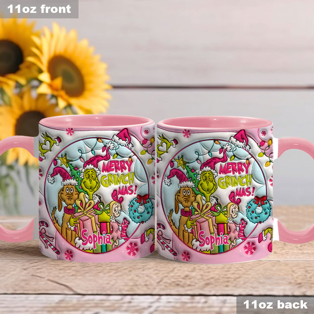 Personalized Merry Grinchmas Accent Mug Custom Name Holiday Gift Accent Mug GradoCreations
