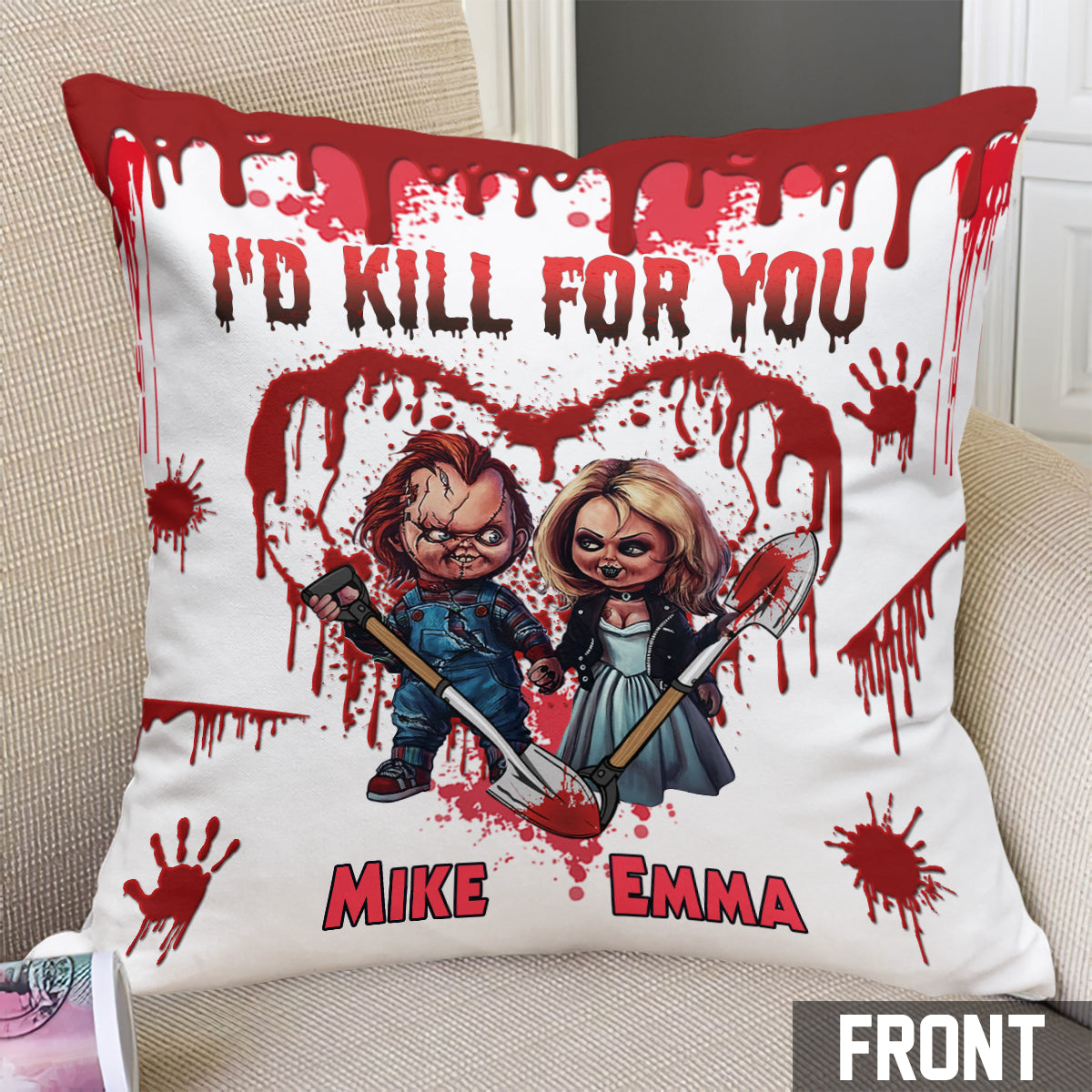 Personalized Horror Throw Pillow Custom Names Couples Gift Throw Pillow GradoCreations