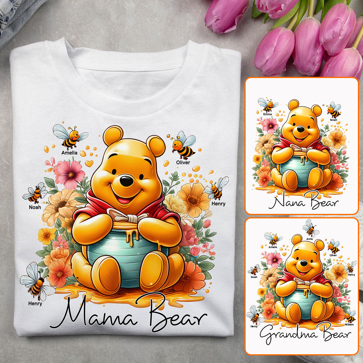 Personalized Mama Bear T-Shirt & Hoodie with Floral Design for Mom T-shirt & Hoodie GradoCreations