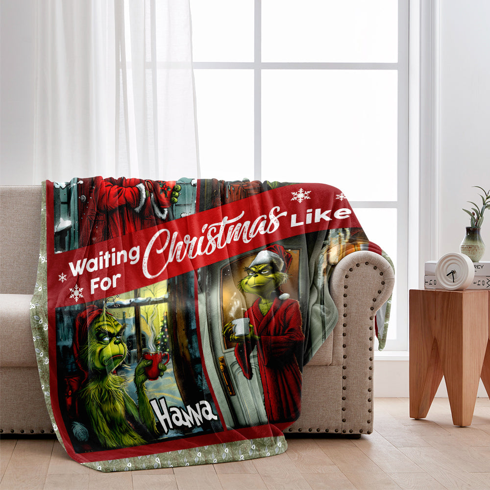 Personalized Waiting for Christmas Blanket Grinch Design Gift for Family Blanket GradoCreations