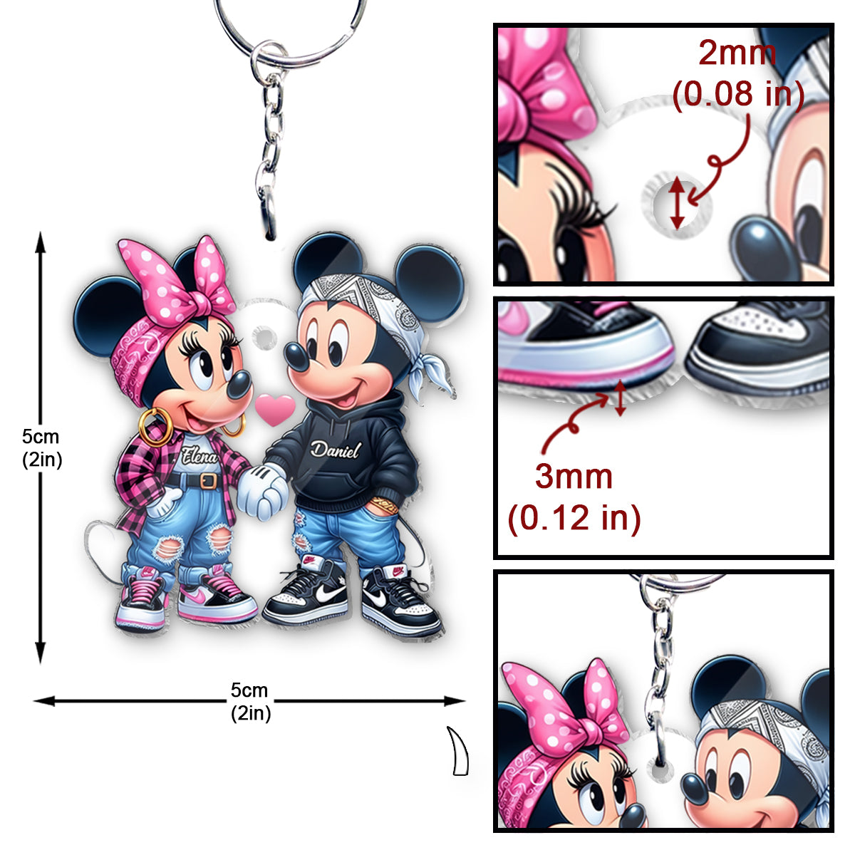 Personalized Mouse Couple Keychain Custom Name Gift for Valentine’s Day Keychain GradoCreations
