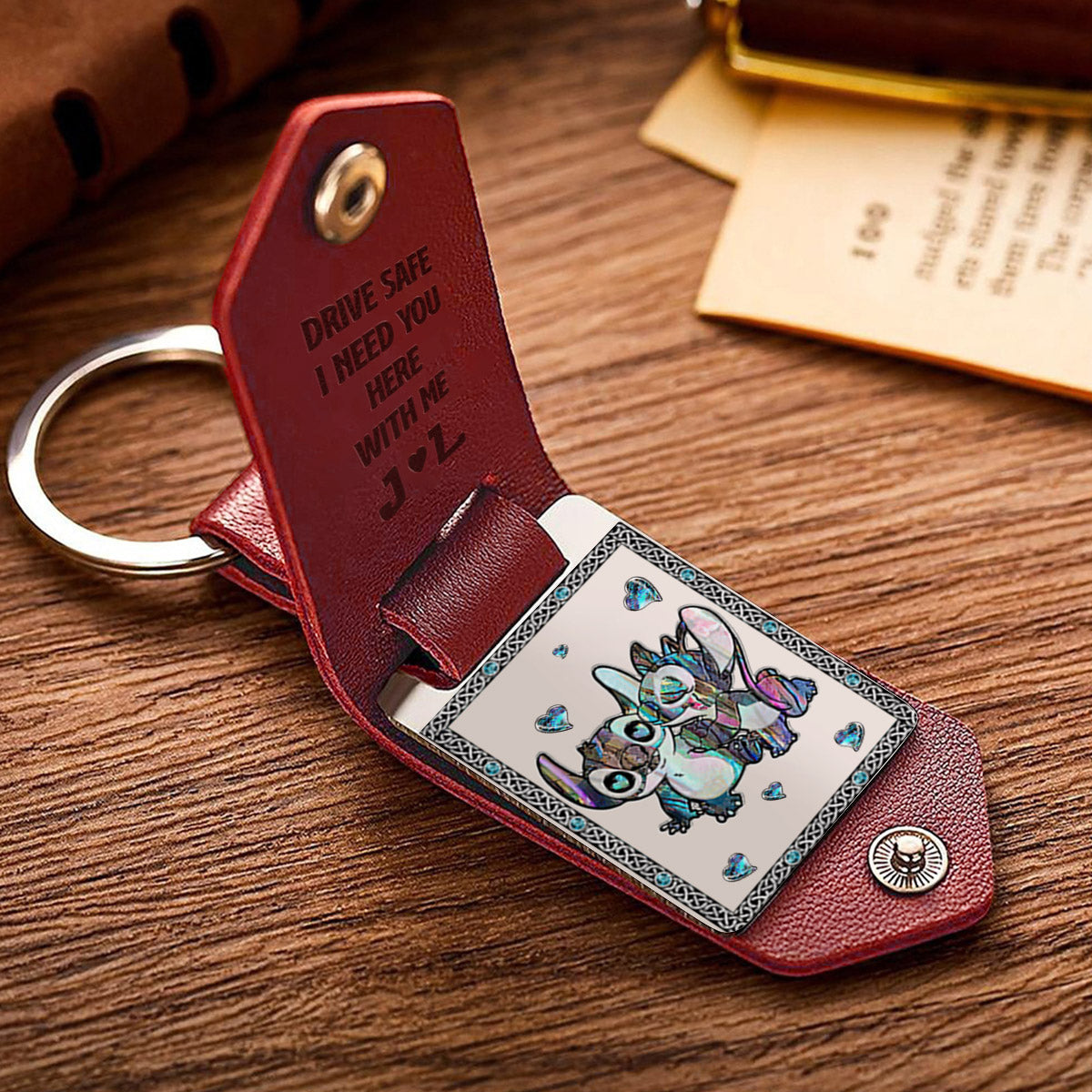 Personalized Ohana Leather Photo Keychain Gift for Couple Leather Photo Keychain GradoCreations