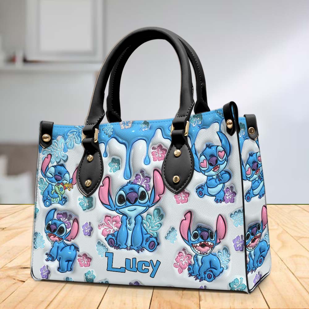 Personalized Ohana Leather Handbag Gift for Her - Floral Design Leather Handbag GradoCreations