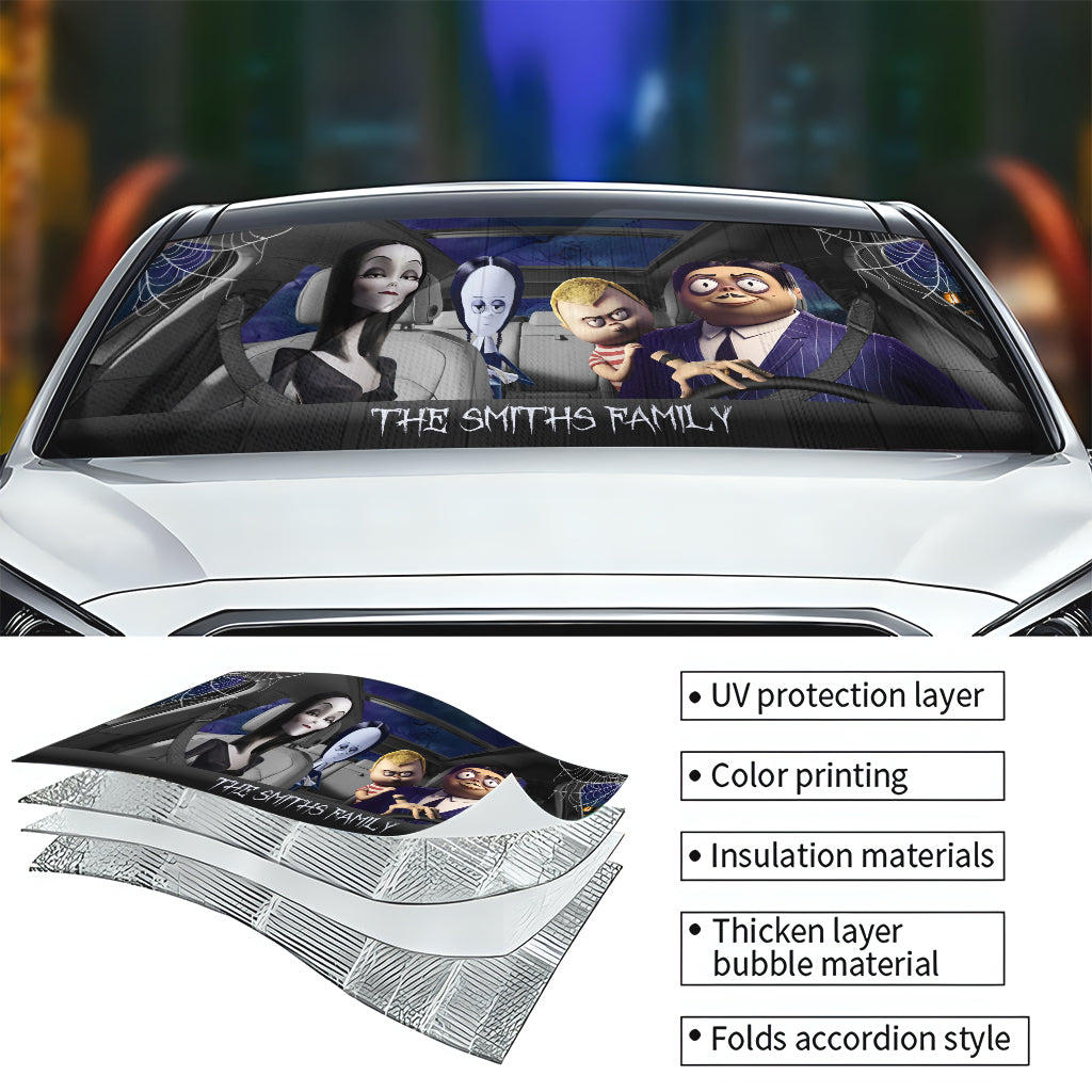 Personalized Halloween Car Sunshade Custom Family Name Gift Car Sunshade GradoCreations