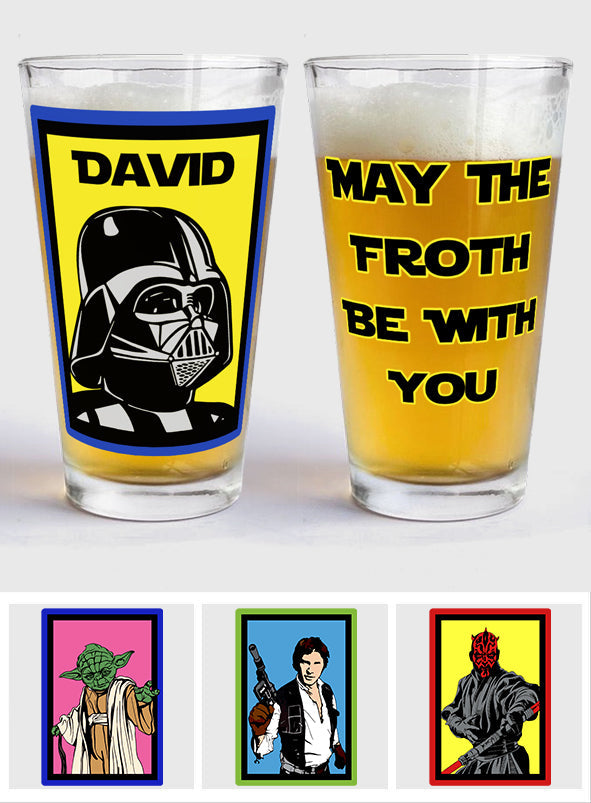 Personalized Beer Glass with Custom Name Star Wars Theme Gift for Dad Beer Glass GradoCreations