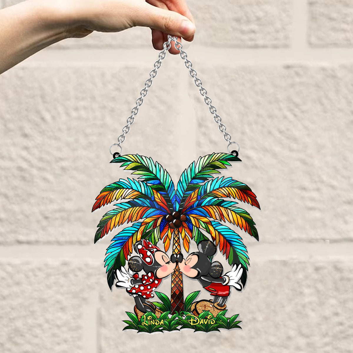Personalized Palm Tree Suncatcher Ornament Gift for Couples Window Hanging Suncatcher Ornament GradoCreations
