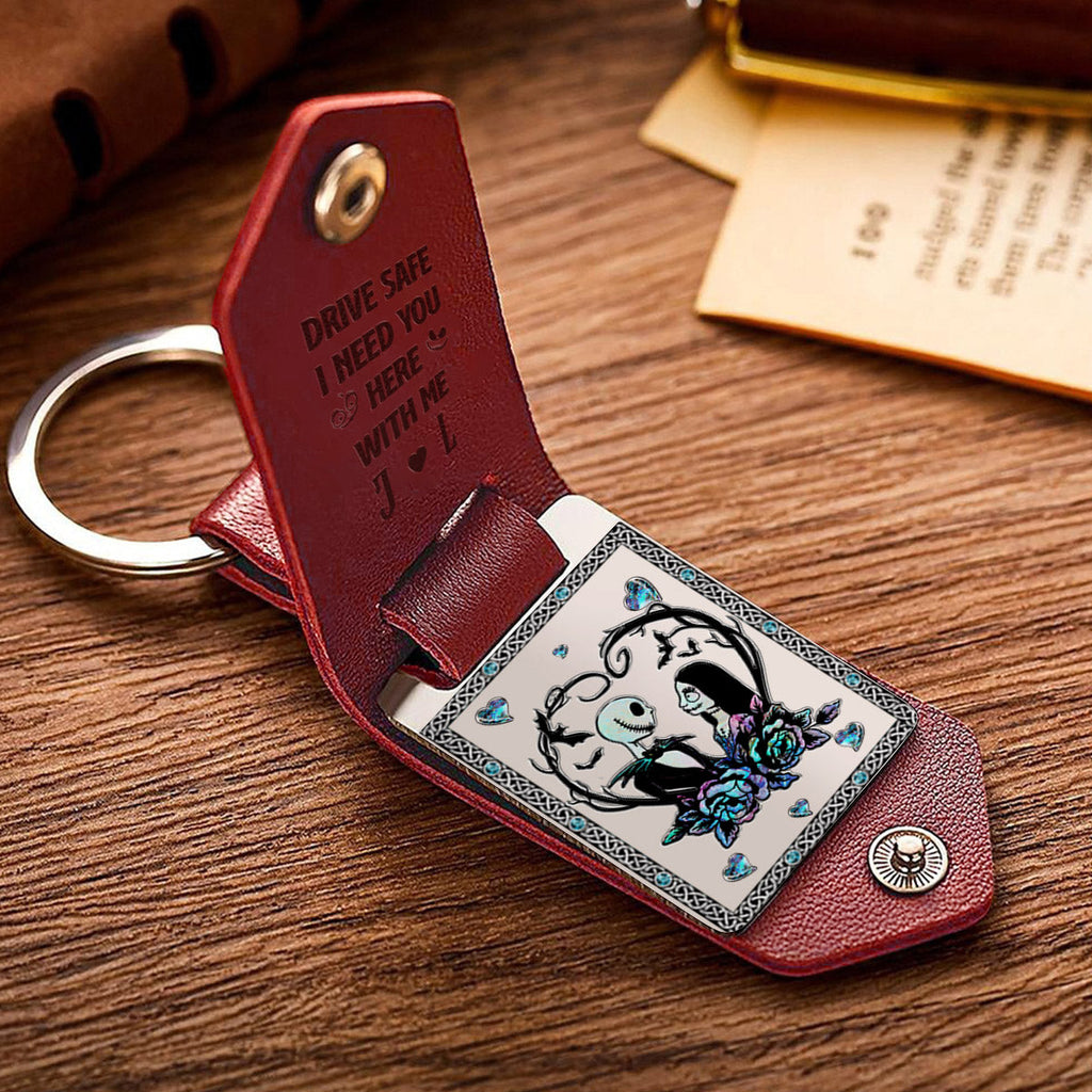 Personalized Leather Photo Keychain Gift for Couples | Drive Safe Reminder Leather Photo Keychain GradoCreations