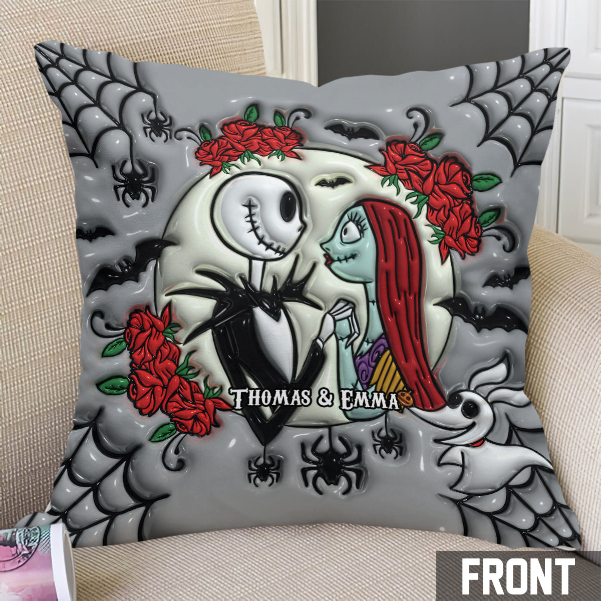 Personalized Nightmare Throw Pillow Custom Name Gift for Anniversary Halloween Throw Pillow GradoCreations