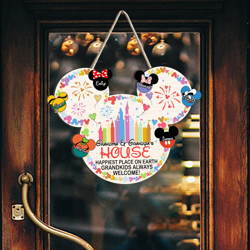 Personalized Mickey Mouse Shaped Wood Sign for Grandkids Welcome Home Decor Wood Sign GradoCreations