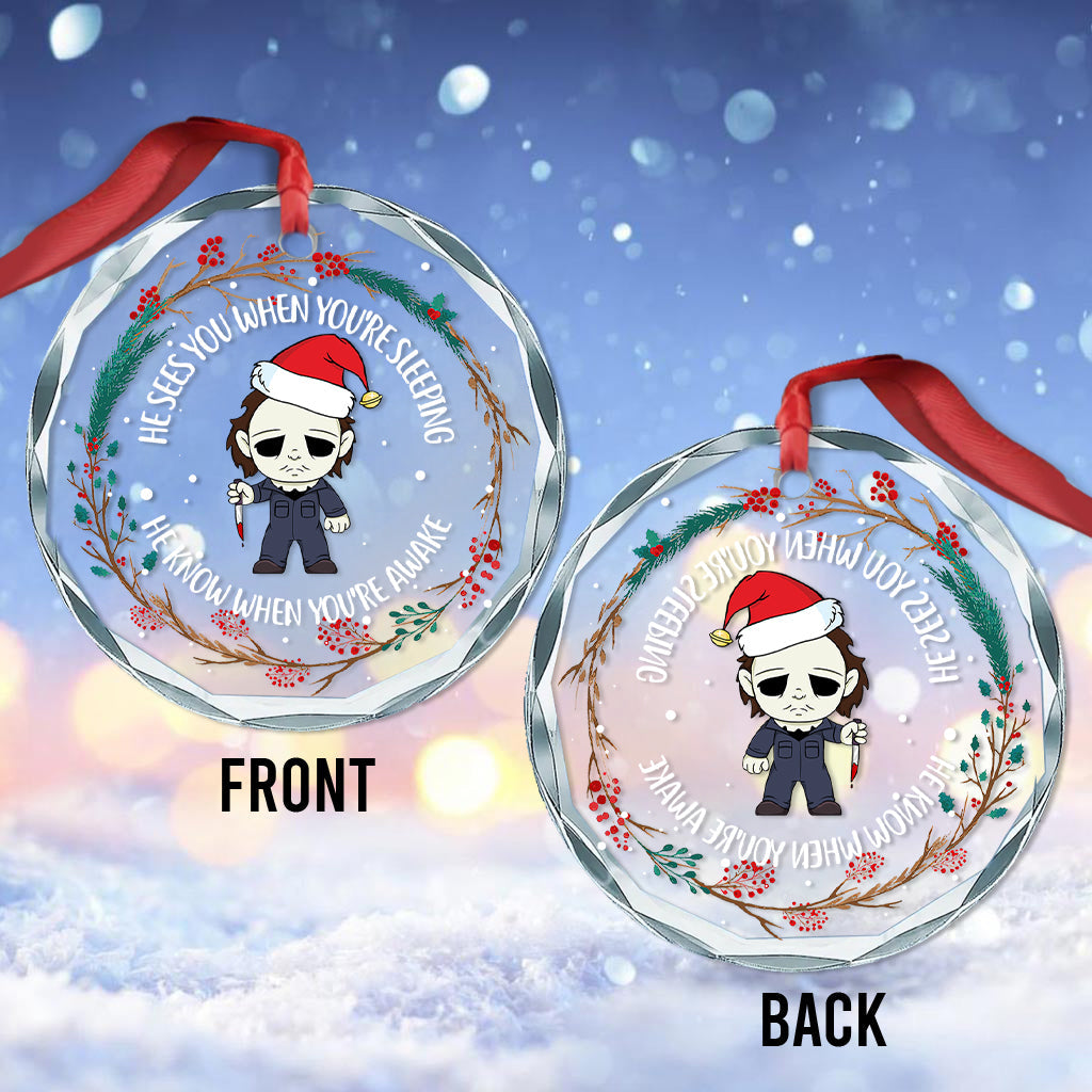 Personalized Horror Movie Characters Glass Ornament Gift for Christmas Round Shaped Glass Ornament GradoCreations