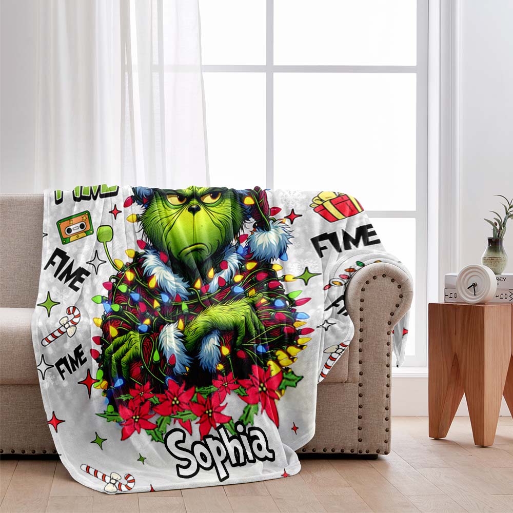Personalized Grinch Christmas Blanket Custom Name Soft Gift Blanket GradoCreations