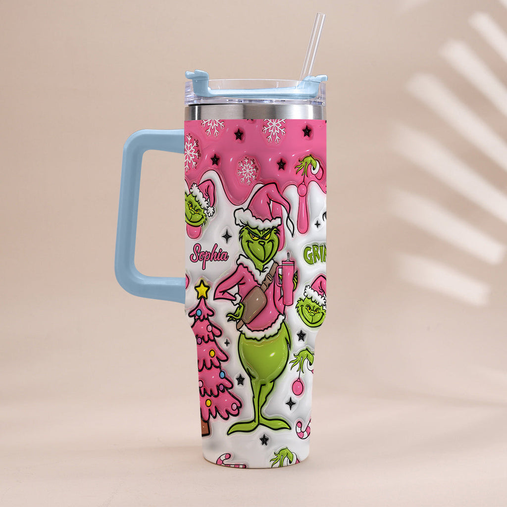 Personalized Grinch Christmas Tumbler with Handle Custom Name Gift Tumbler With Handle GradoCreations