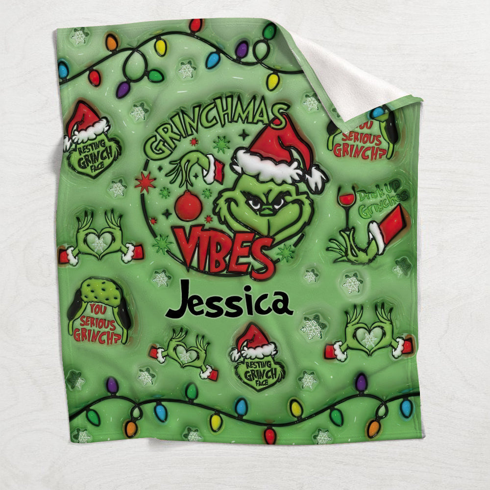 Personalized Merry Grinchmas Blanket Custom Name Gift for Christmas Blanket GradoCreations