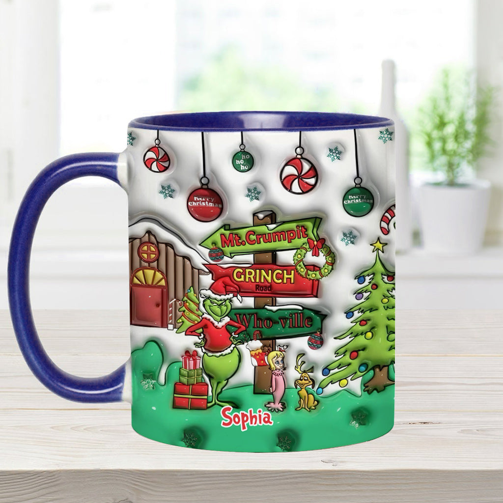 Personalized Christmas Accent Mug Grinch Design Custom Name Gift Accent Mug GradoCreations