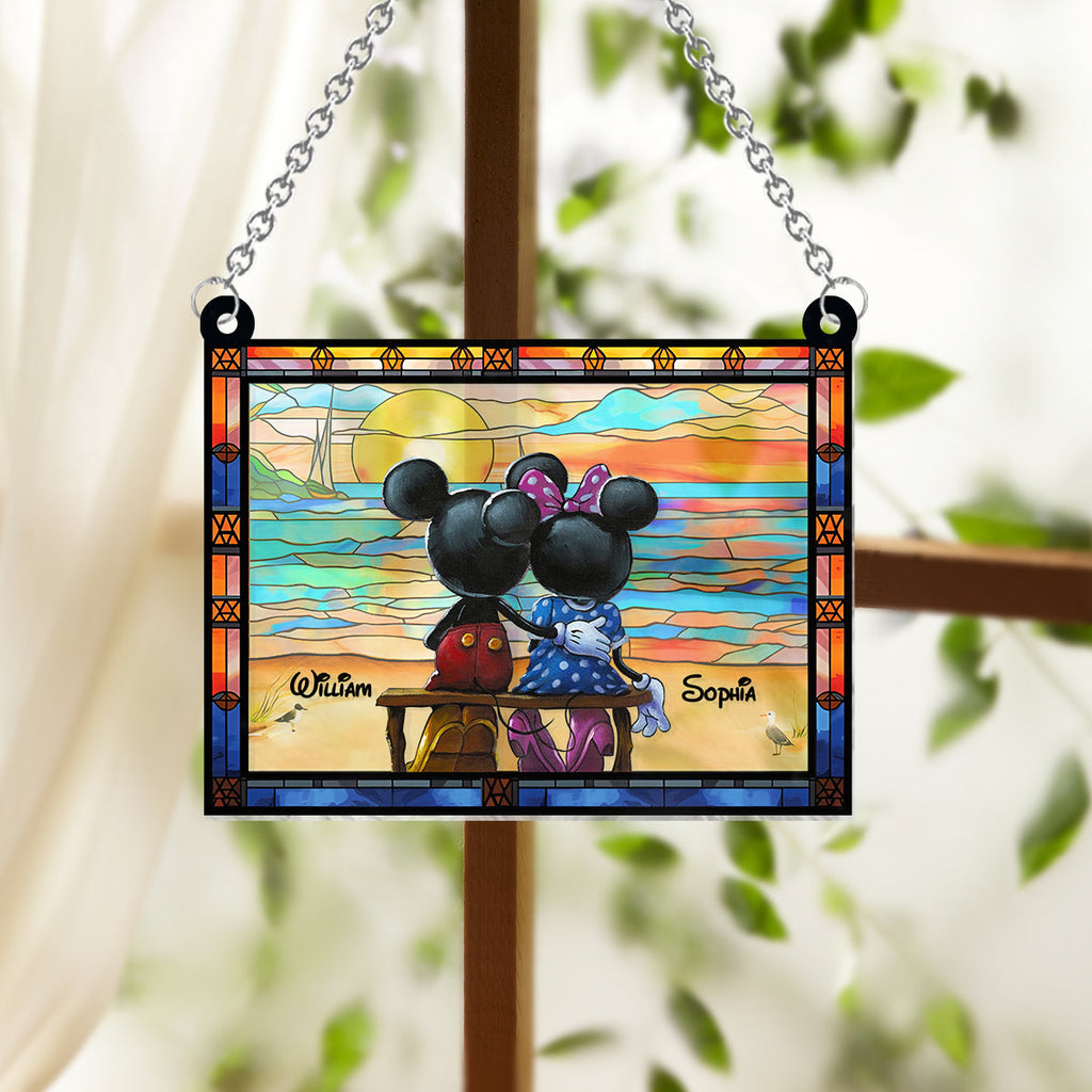 Personalized Mickey Mouse Window Hanging Suncatcher Ornament Gift for Couples Window Hanging Suncatcher Ornament GradoCreations