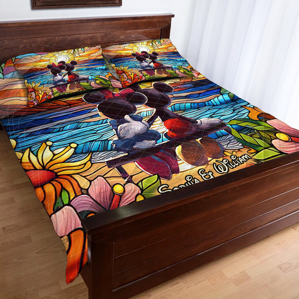 Personalized Romantic Sunset Quilt Set for Couples - Wedding, Anniversary Gift Quilt Set GradoCreations