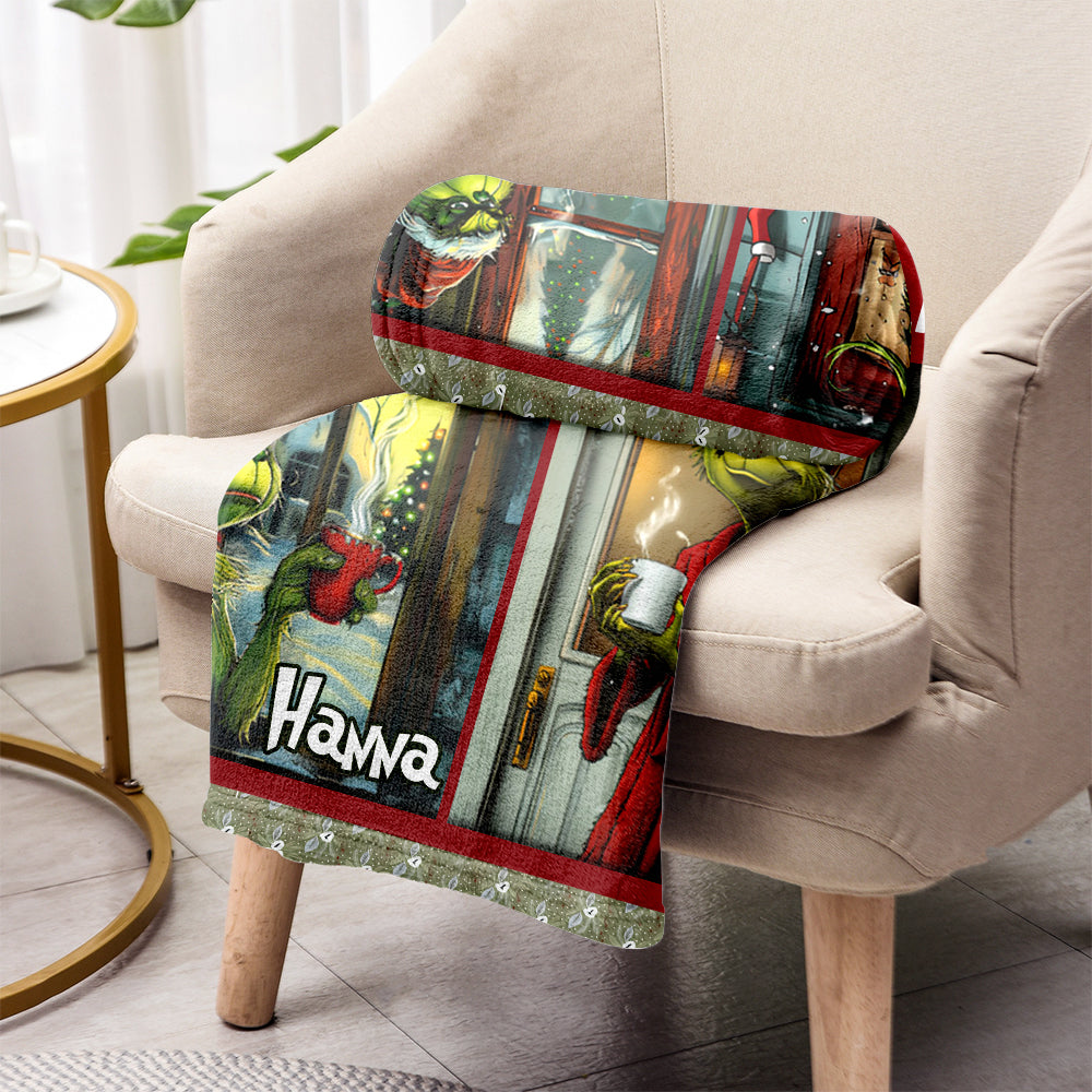 Personalized Waiting for Christmas Blanket Grinch Design Gift for Family Blanket GradoCreations