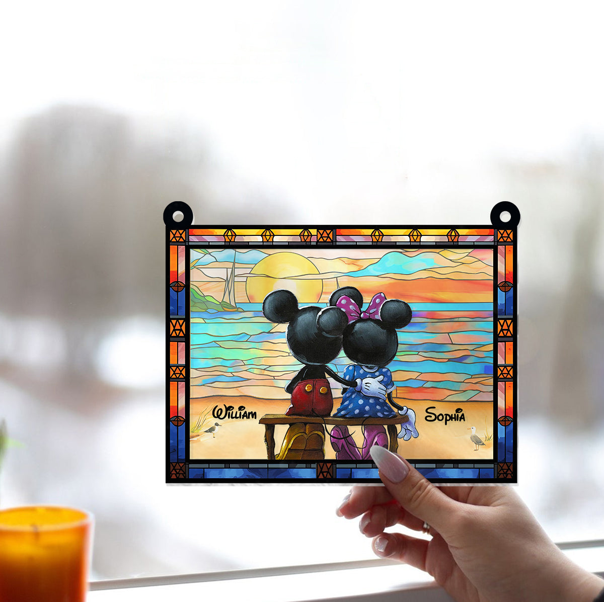 Personalized Mickey Mouse Window Hanging Suncatcher Ornament Gift for Couples Window Hanging Suncatcher Ornament GradoCreations