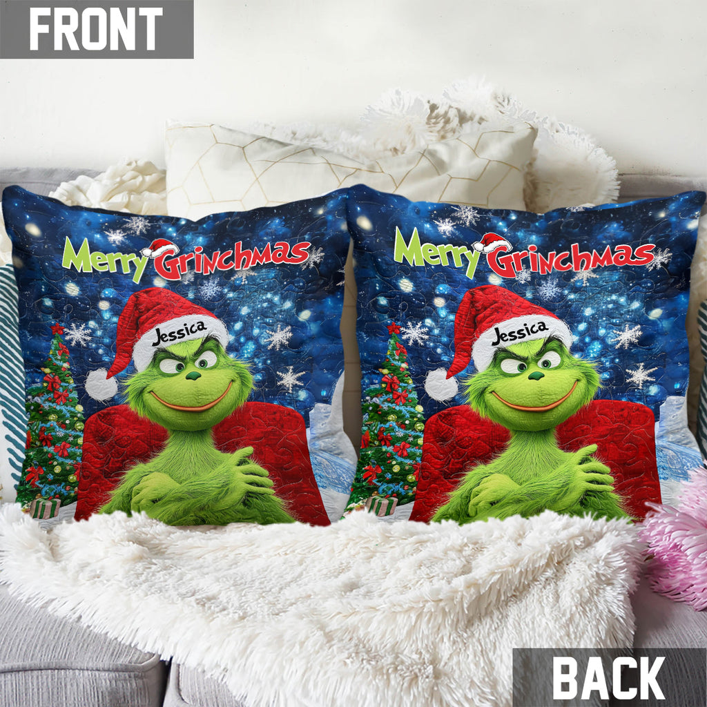 Personalized Merry Grinchmas Throw Pillow Custom Gift for Christmas Throw Pillow GradoCreations
