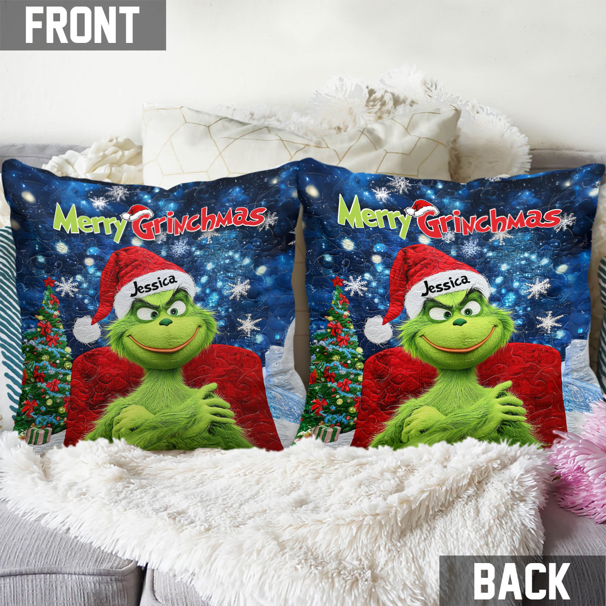 Personalized Merry Grinchmas Throw Pillow Custom Gift for Christmas Throw Pillow GradoCreations