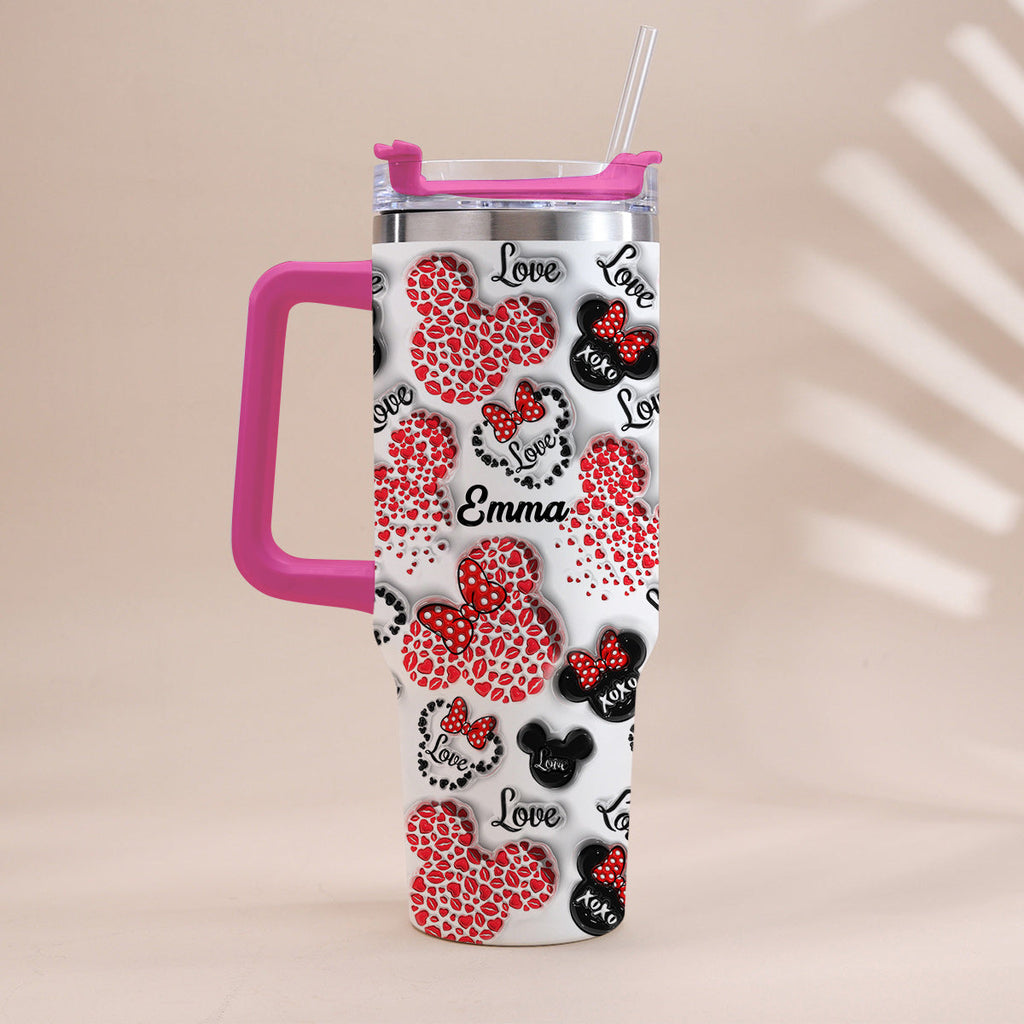 Personalized Mouse Heart Tumbler with Handle for Moms | Unique Christmas Gift Tumbler With Handle GradoCreations