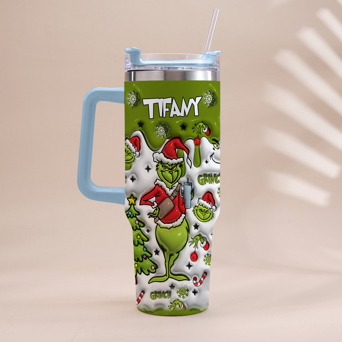 Personalized Grinch Christmas Tumbler with Handle Gift for Mom Tumbler With Handle GradoCreations