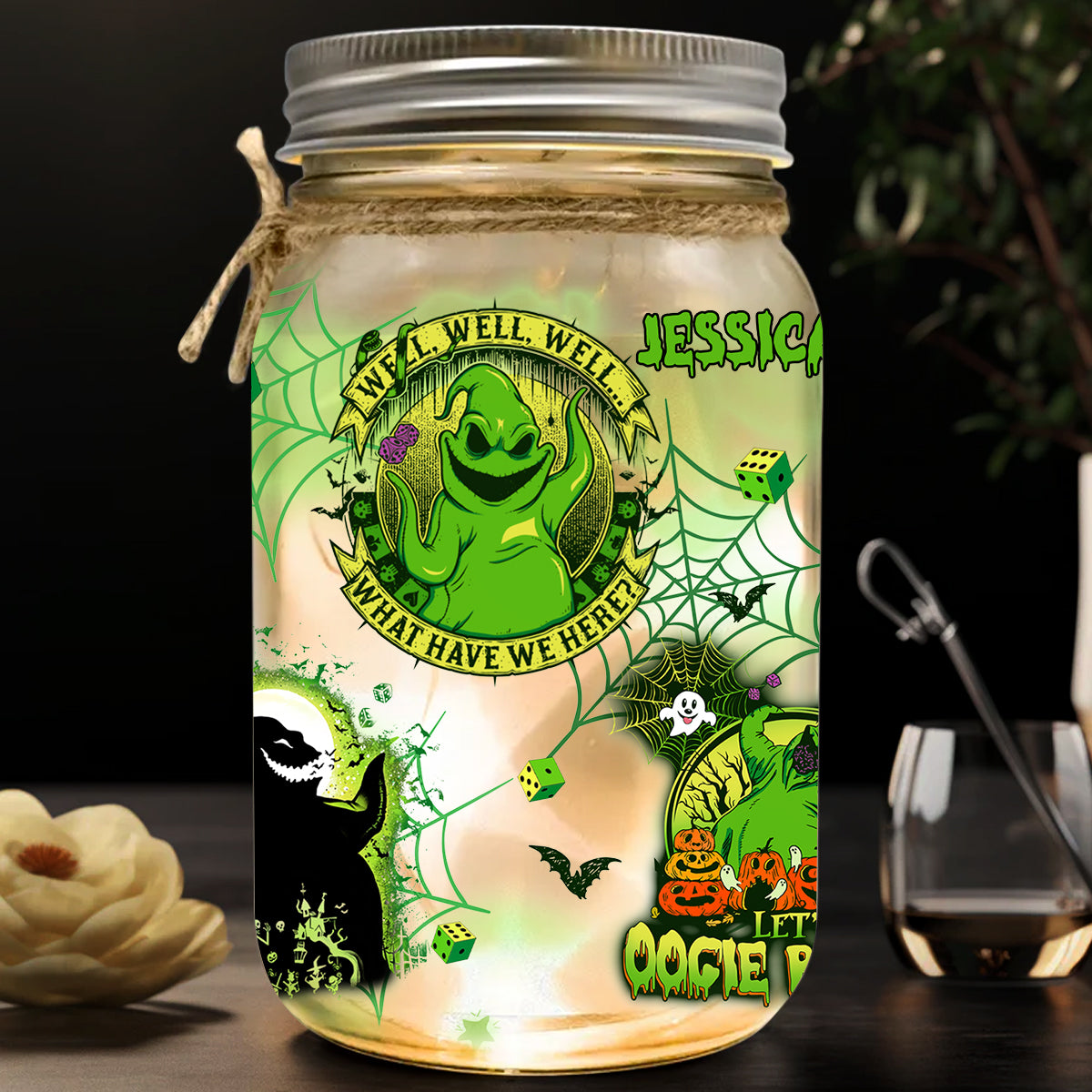 Personalized Oogie Boogie Mason Jar Light Decor Gift for Halloween Mason Jar Light GradoCreations