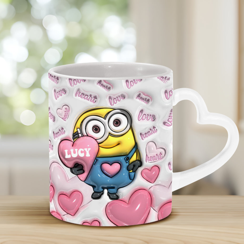 Personalized Heart Handle Mug Minion Design Custom Name Gift for Valentine’s Day Heart Handle Mug GradoCreations