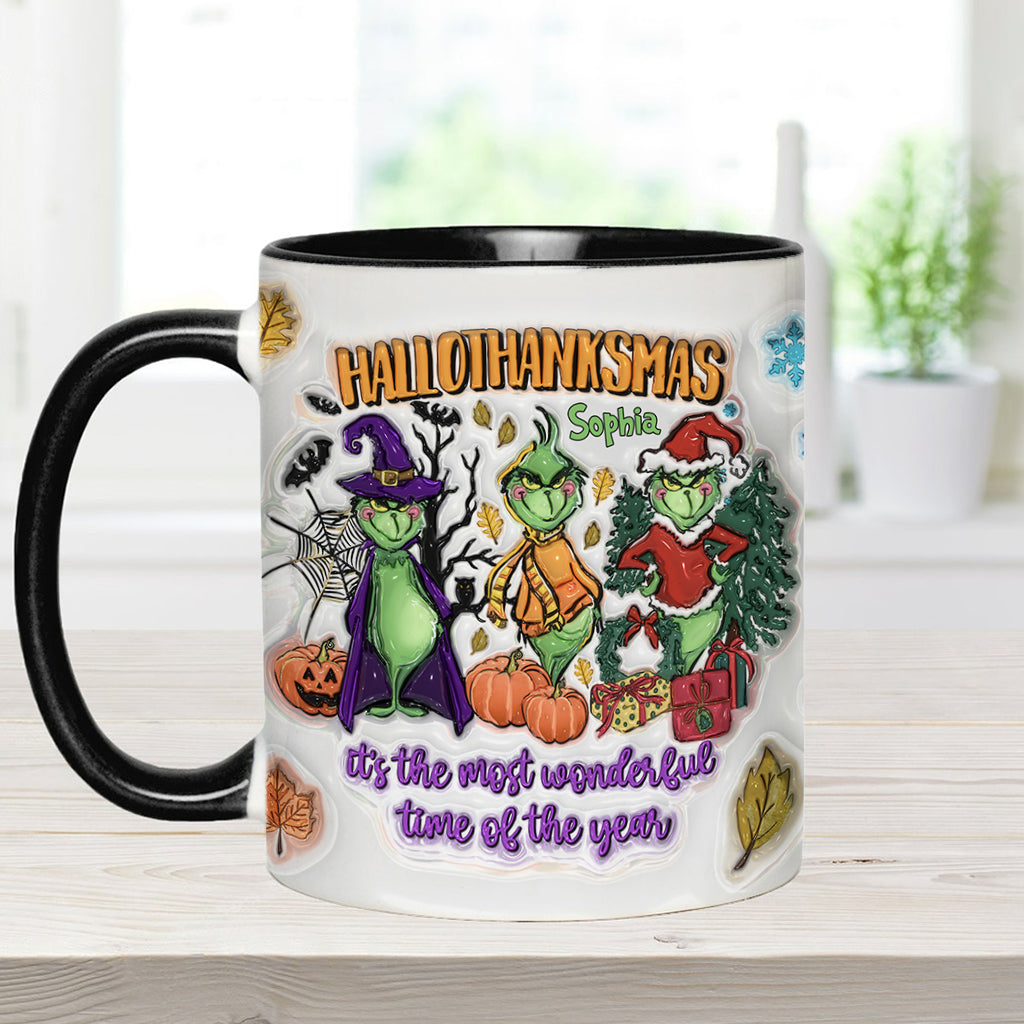 Personalized Hallothanksmas Accent Mug Custom Name Gift for Christmas Accent Mug GradoCreations