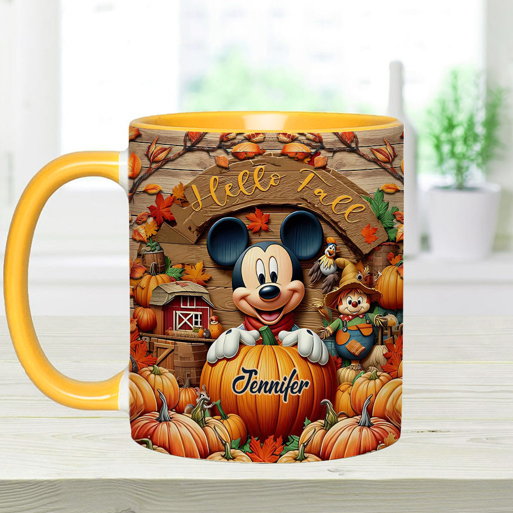 Personalized Hello Fall Accent Mug Custom Name Gift Idea Accent Mug GradoCreations
