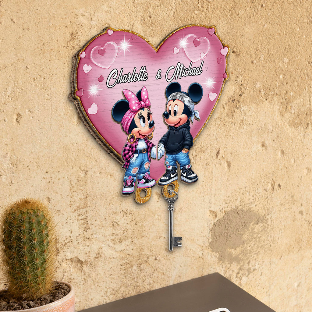 Personalized Wood Key Holder with Heart Design for Couples Key Holder GradoCreations