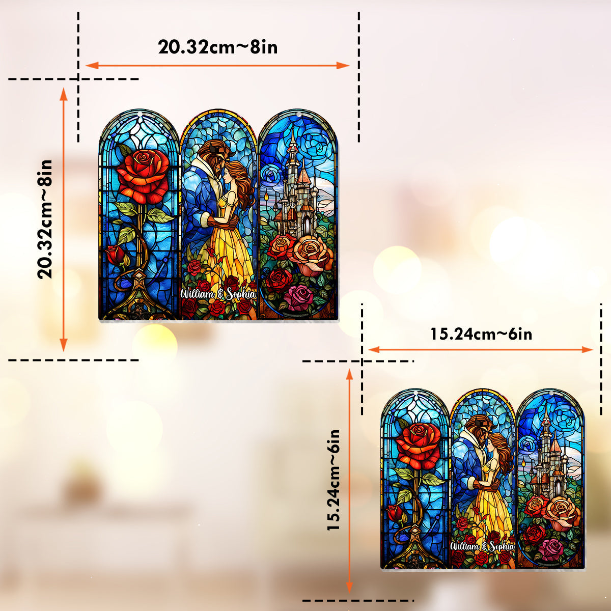 Personalized Beauty and the Beast Suncatcher Ornament Gift Window Hanging Suncatcher Ornament GradoCreations