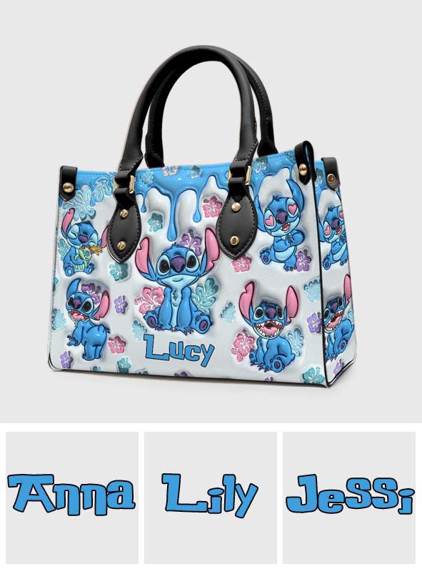 Personalized Ohana Leather Handbag Gift for Her - Floral Design Leather Handbag GradoCreations