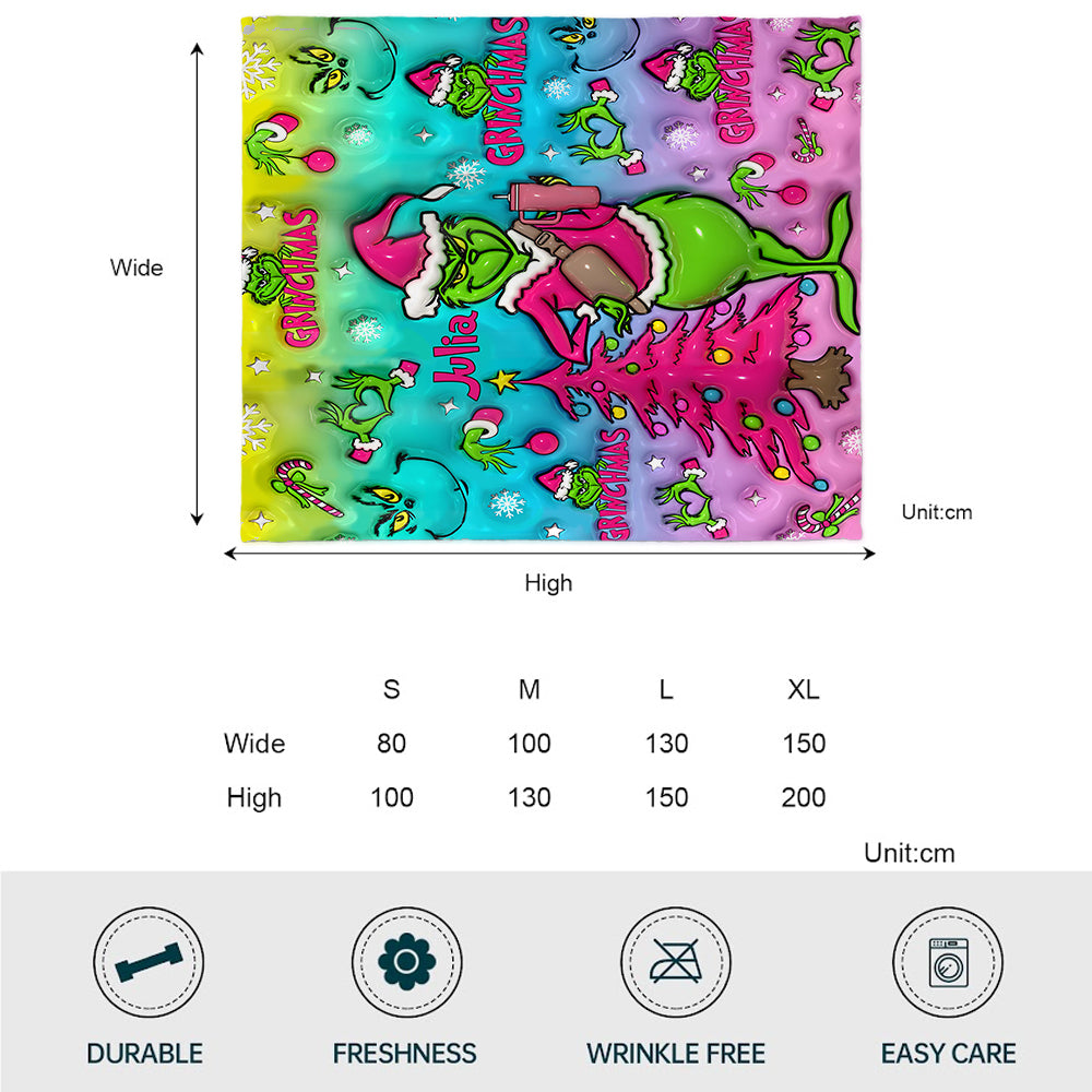 Personalized Grinch Christmas Blanket Custom Name Gift Blanket GradoCreations