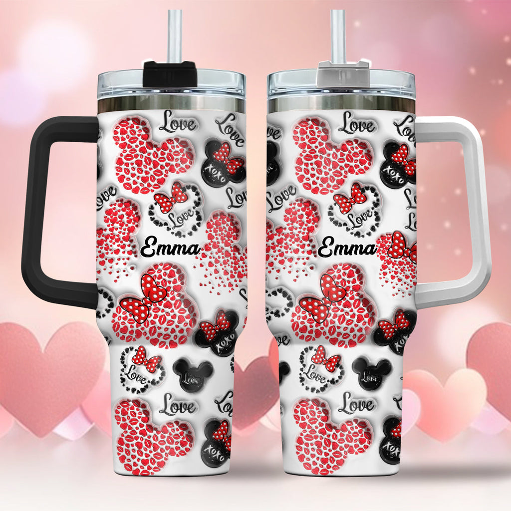 Personalized Mouse Heart Tumbler with Handle for Moms | Unique Christmas Gift Tumbler With Handle GradoCreations