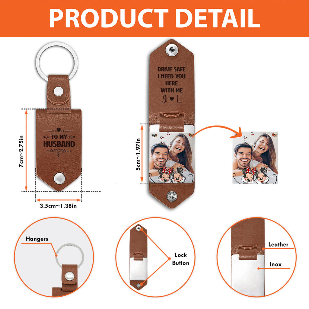 Personalized Leather Photo Keychain Couple Gift with Custom Message Leather Photo Keychain GradoCreations