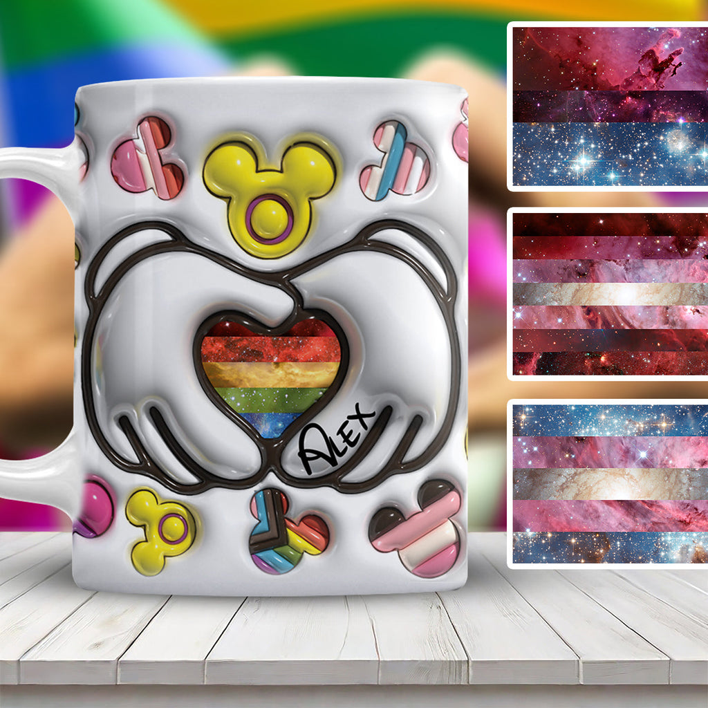 Personalized LGBT Support Mug with Custom Pride Flag Hands Mug GradoCreations