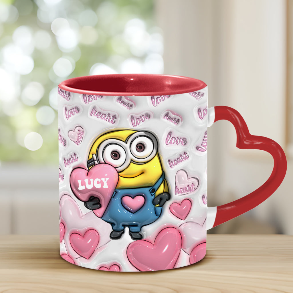 Personalized Heart Handle Mug Minion Design Custom Name Gift for Valentine’s Day Heart Handle Mug GradoCreations